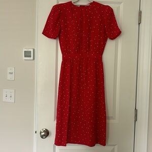 Maggy London Silk Red and White Heart Print Midi Dress Cap Sleeve Size 6 Vintage